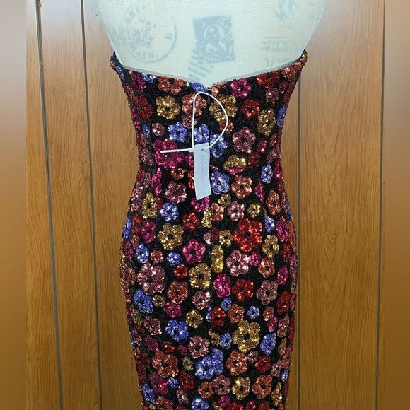 Marchesa Notte Strapless Plunging Floral Sequin Column Gown size 6 - Picture 9 of 13